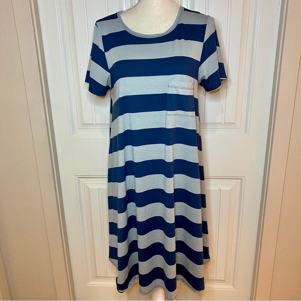 Lularoe Carly Blue Stripe Dress M